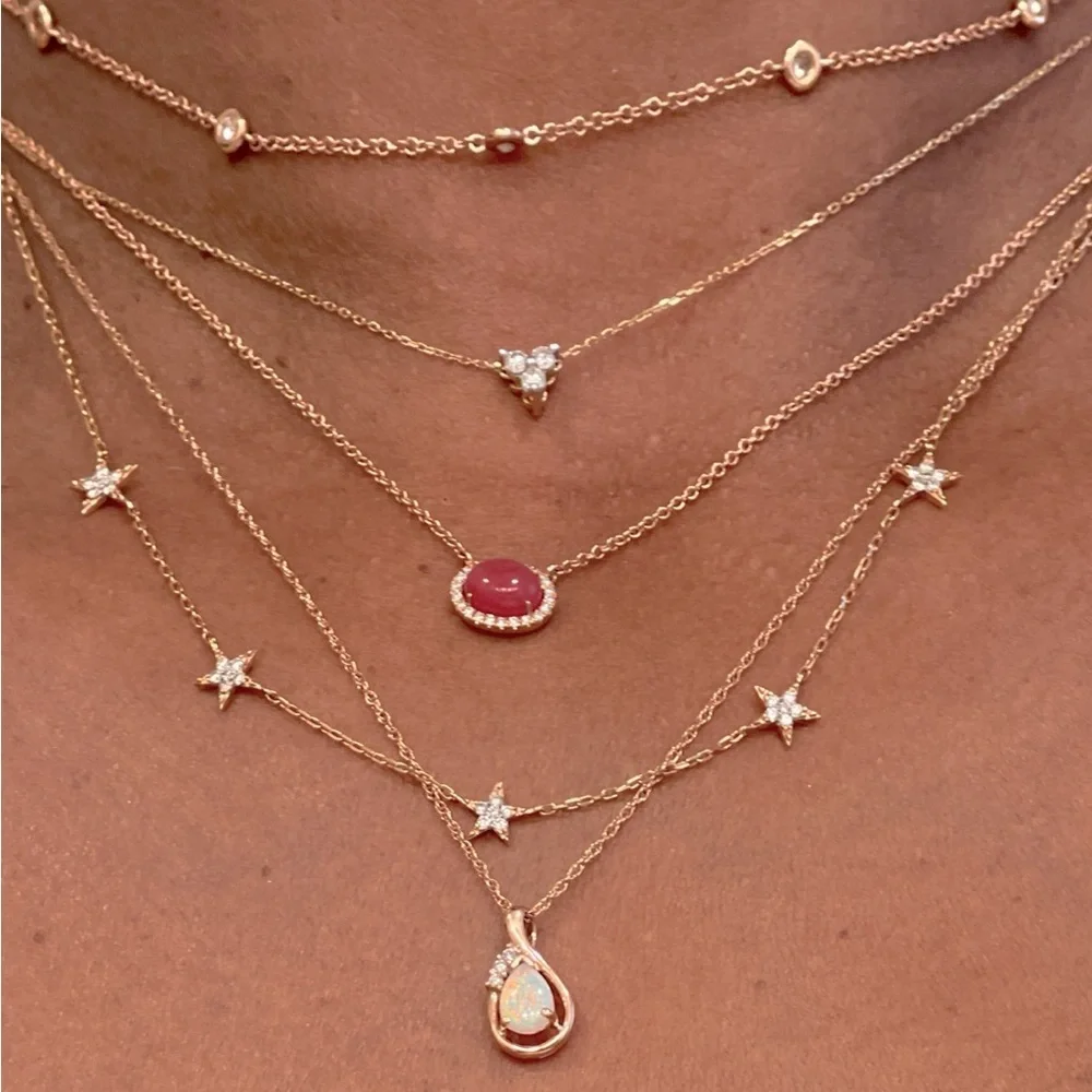💖SOLD!💖 14K Pink Opal & Diamond Modernist Pendant Necklace in Solid Rose Gold - Picture 9 of 9